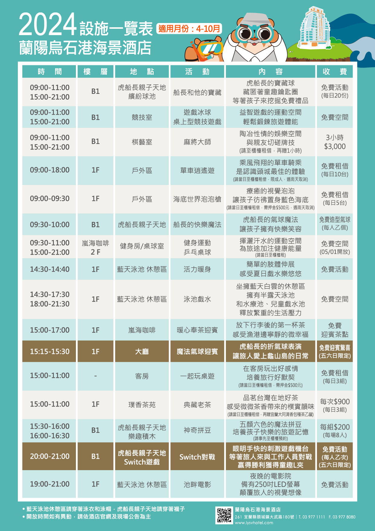 2024-蘭陽烏石港海景酒店-設施一覽表